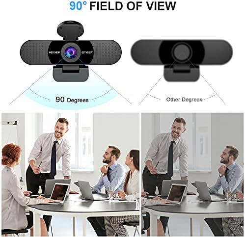 EMEET 1080P Webcam with Microphone, C960 Web Camera, 2 Mics Streaming Webcam with Privacy Cover, 90°View Computer Camera, Plug&Play USB Webcam for Calls/Conference, Zoom/Skype/YouTube, Laptop/Desktop - Image 5