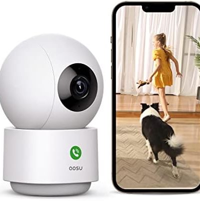 2K Indoor, aosu Baby Monitor Pet Camera 360-Degree for Home Security, WiFi IP Cam with 5/2.4 GHz Wi-Fi, One-Touch Calls, Smart Motion Tracking, IR Night Vision, Compatible with Alexa