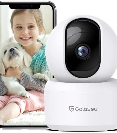 GALAYOU Indoor Security Camera 2K, Pet Camera, 360 Degree WiFi Home Security Camera for Baby/Dog/Elder/Nanny with Night Vision, Siren, 24/7 SD Card Storage, Works with Alexa and Google Assistant