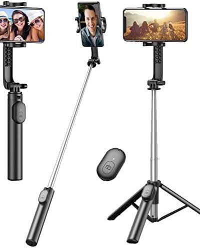 Selfie Stick, Extendable Selfie Stick Tripod with Wireless Remote, Portable Phone Tripod Stand for Group Selfie/Live Streaming/Video Recording Compatible with All Cellphone, Compact Size & Lightweight