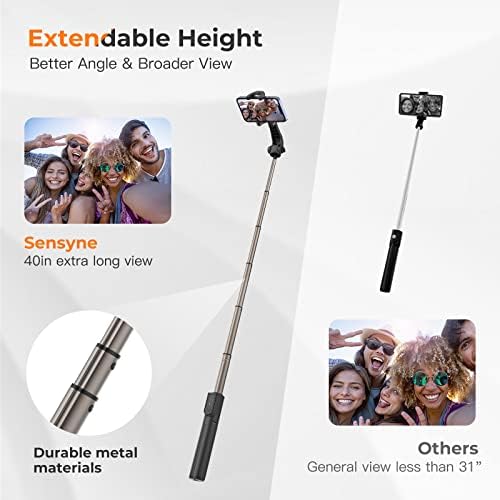 Sensyne 3 in 1 Selfie Stick, 40" Extendable Phone Tripod with Wireless Remote, Lightweight, Portable for Selfies, Video Recording, Live Stream, YouTube, TikTok, Compatible with All Cell Phones - Image 4